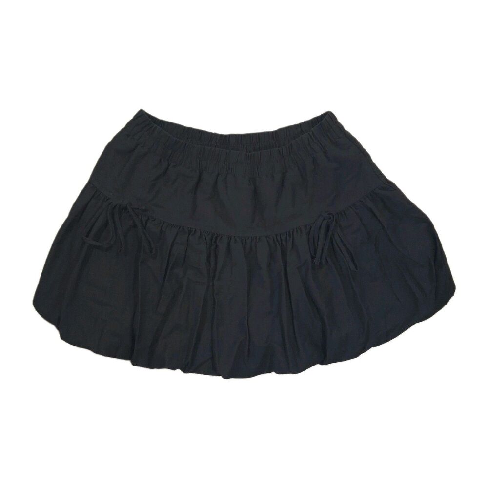 NO BOUNDARIES BLACK BUBBLE MINI SKIRT BOWS M 8-10 TIERED PUFFY ELASTIC WAIST Y2
